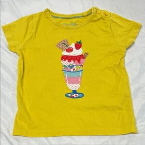 Mini Boden Yellow Top with Sundae Appliqué Short Sleeve Size 2-3Y